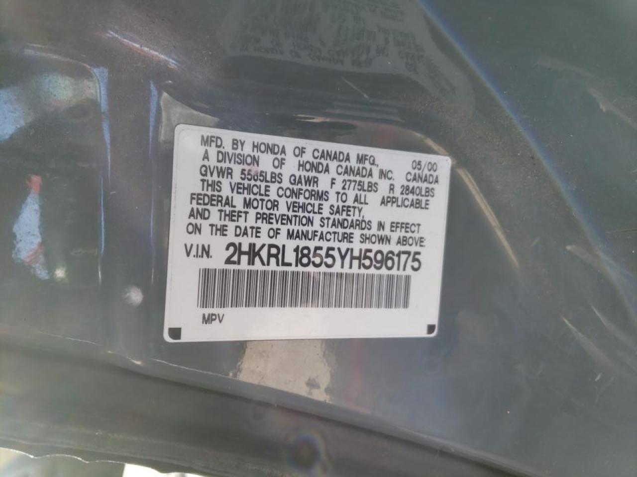Photo 10 from auction – 2000 HONDA ODYSSEY LX with VIN 2HKRL1855YH596175