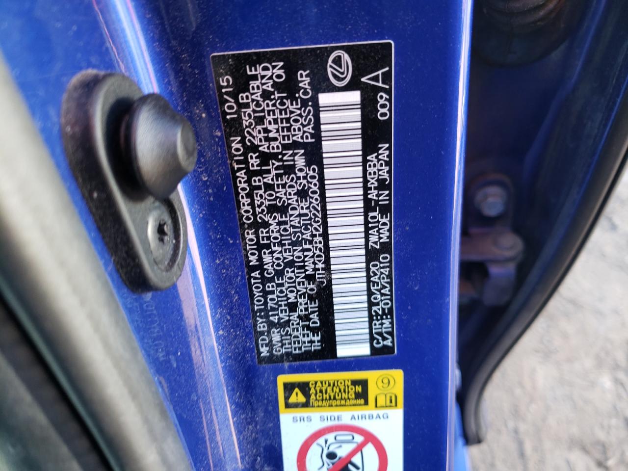 Photo 10 from auction – 2016 LEXUS CT 200 with VIN JTHKD5BH2G2260605