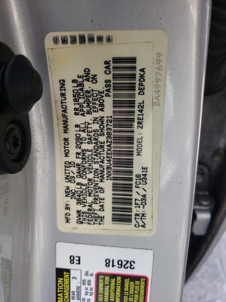 Photo 10 from auction – 2010 TOYOTA COROLLA BA with VIN 1NXBU4EEXAZ383721