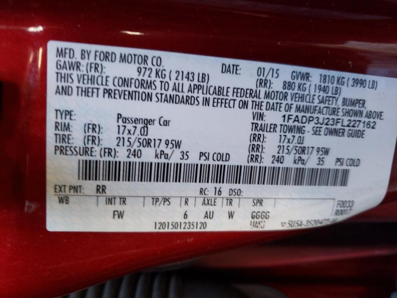 Photo 10 from auction – 2015 FORD FOCUS TITA with VIN 1FADP3J23FL227162