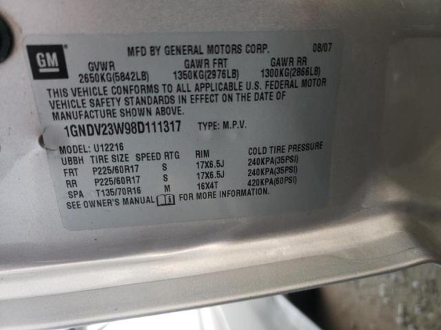Photo 10 from auction – 2008 CHEVROLET UPLANDER L with VIN 1GNDV23W98D111317
