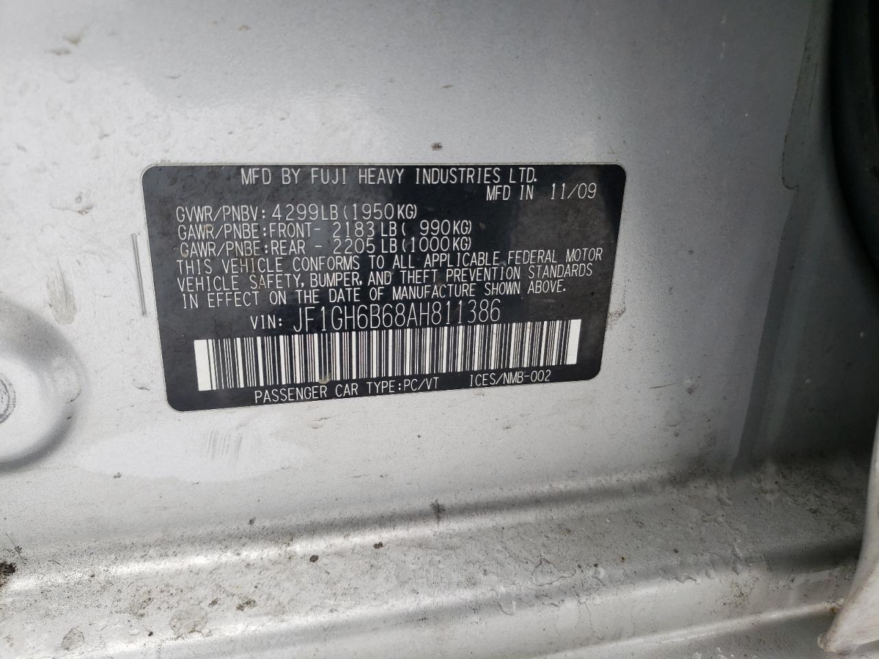 Foto 10 de la subasta – 2010 SUBARU IMPREZA 2. con VIN JF1GH6B68AH811386