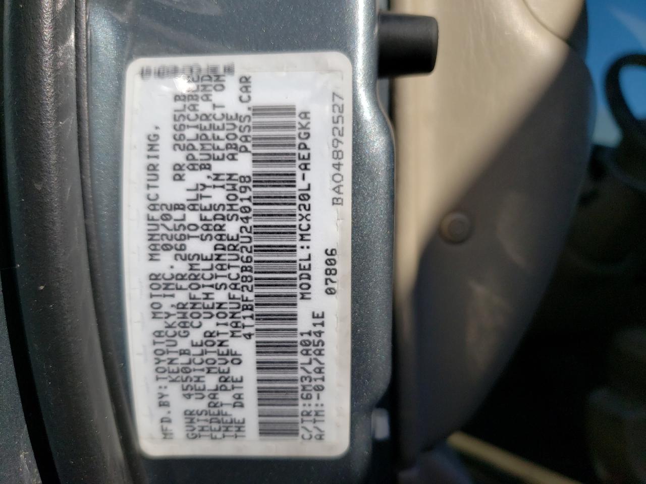 Photo 10 from auction – 2002 TOYOTA AVALON XL with VIN 4T1BF28B62U240198