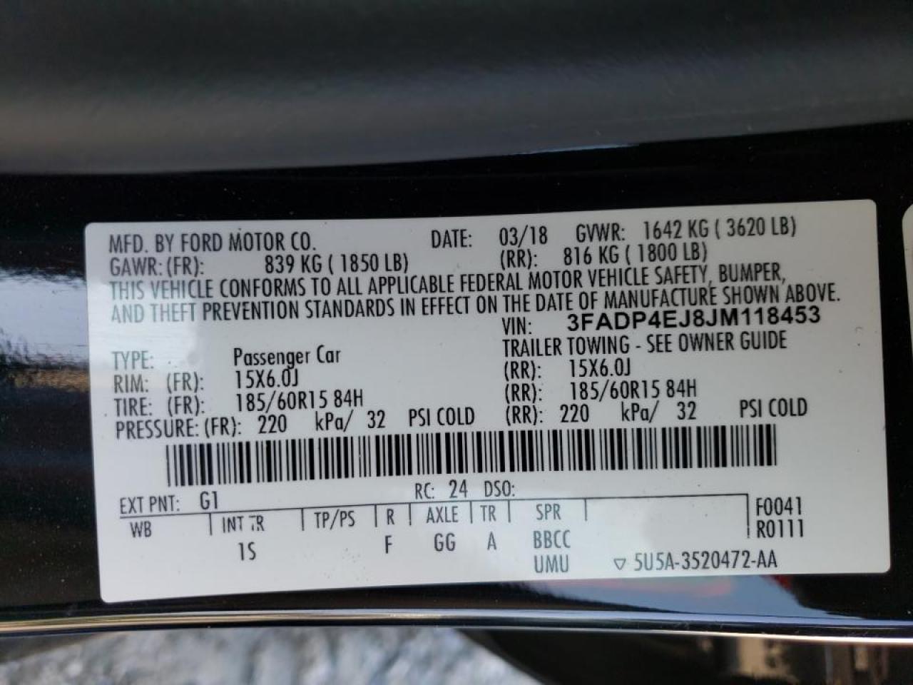Photo 10 from auction – 2018 FORD FIESTA SE with VIN 3FADP4EJ8JM118453