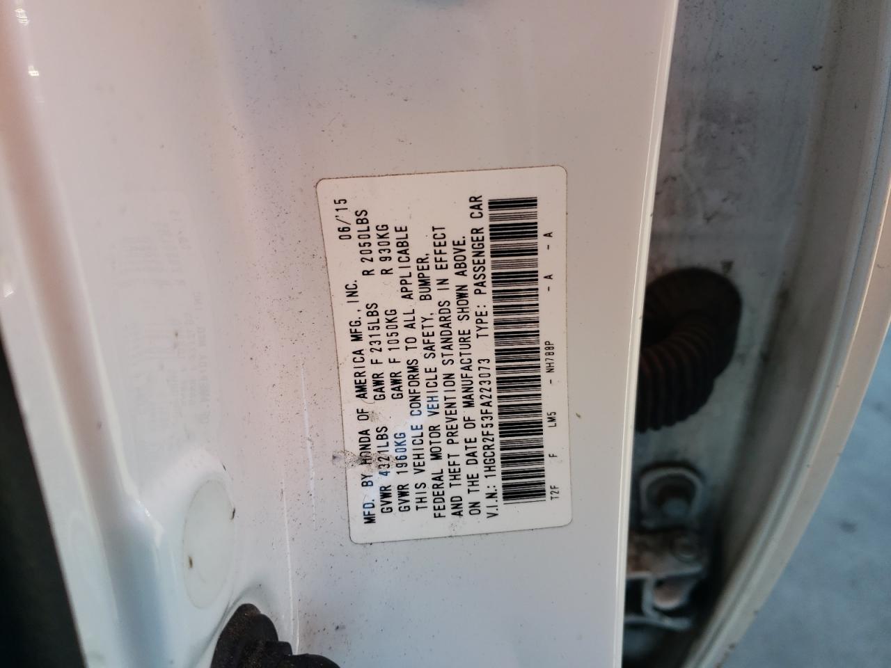 Photo 10 from auction – 2015 HONDA ACCORD SPO with VIN 1HGCR2F53FA223073