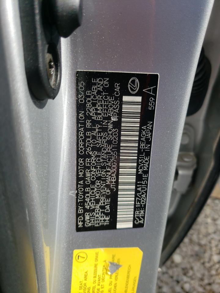 Photo 10 from auction – 2005 LEXUS ES 330 with VIN JTHBA30G755110203