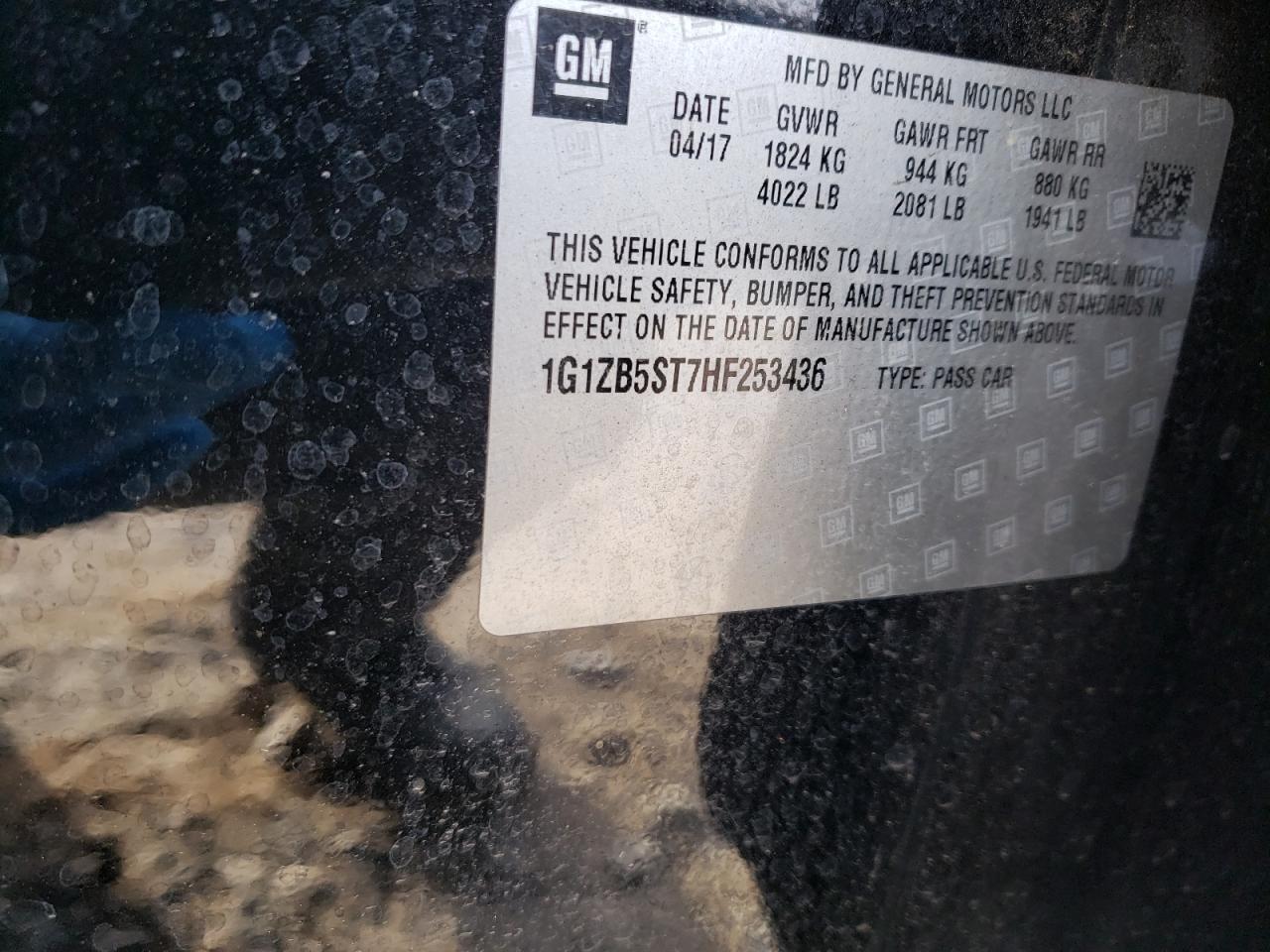 Photo 10 from auction – 2017 CHEVROLET MALIBU LS with VIN 1G1ZB5ST7HF253436