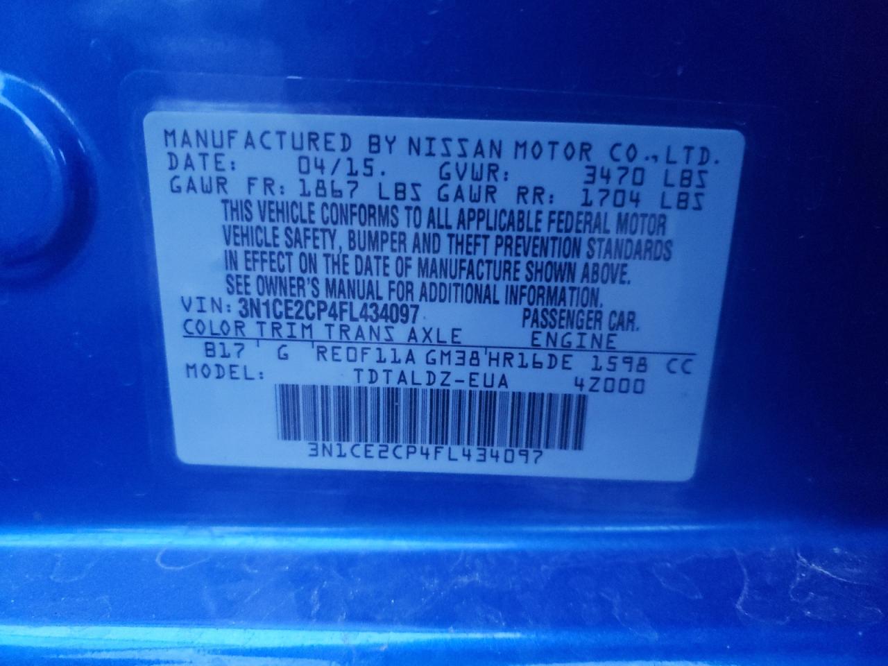 Photo 10 from auction – 2015 NISSAN VERSA NOTE with VIN 3N1CE2CP4FL434097