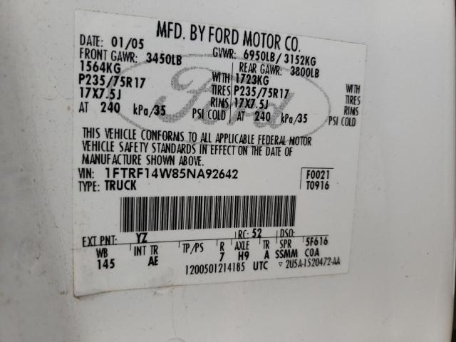 Photo 10 from auction – 2005 FORD F150 with VIN 1FTRF14W85NA92642
