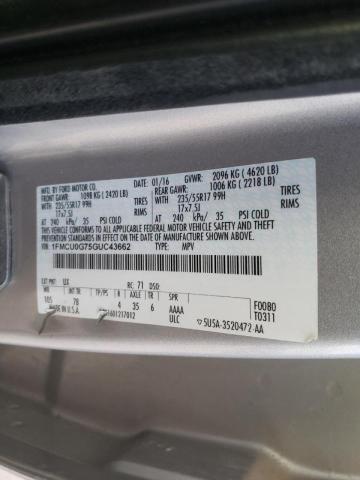 Photo 10 from auction – 2016 FORD ESCAPE SE with VIN 1FMCU0G75GUC43662