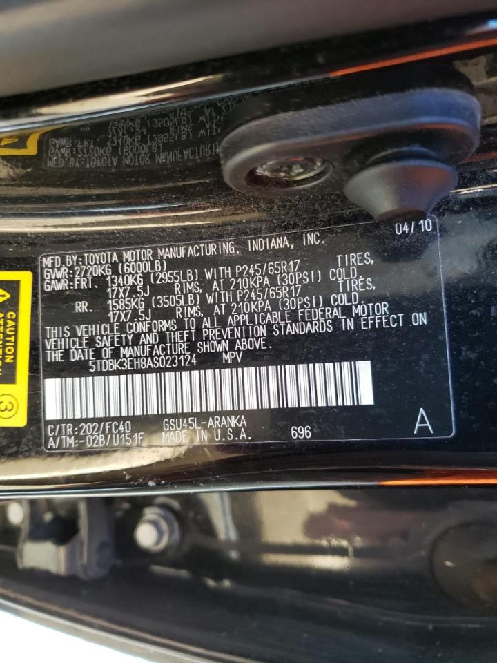 Photo 10 from auction – 2010 TOYOTA HIGHLANDER with VIN 5TDBK3EH8AS023124