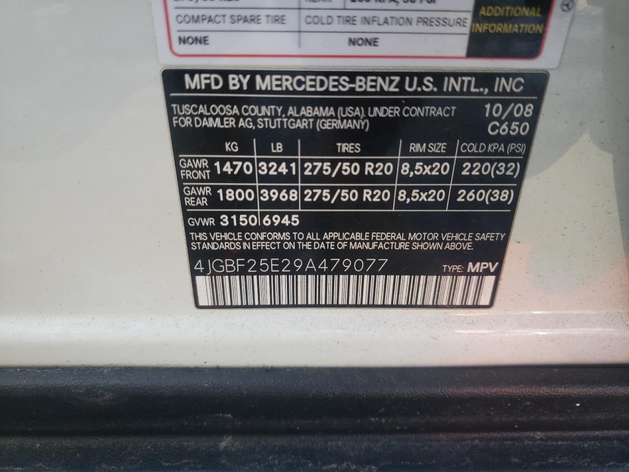 Photo 10 from auction – 2009 MERCEDES-BENZ GL with VIN 4JGBF25E29A479077