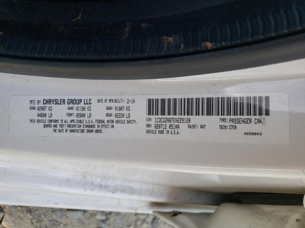 Photo 10 from auction – 2014 DODGE AVENGER SE with VIN 1C3CDZAB7EN229120