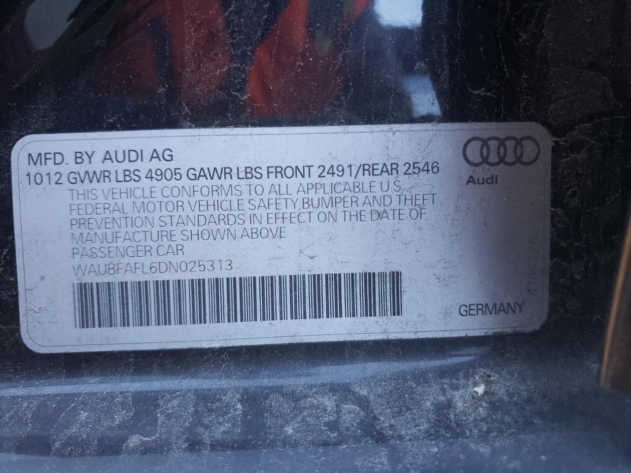 Photo 10 from auction – 2013 AUDI A4 PREMIUM with VIN WAUBFAFL6DN025313