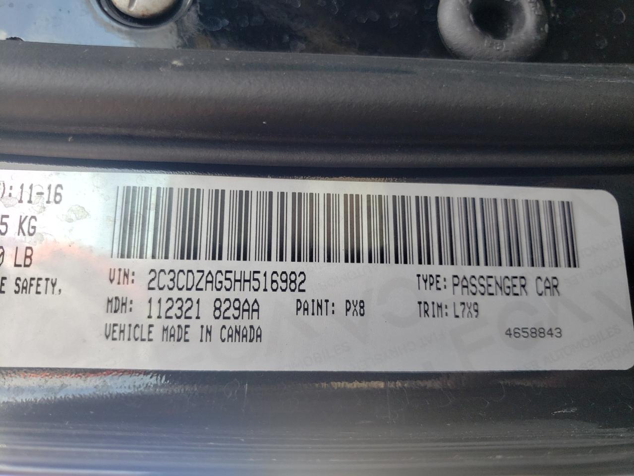 Photo 10 from auction – 2017 DODGE CHALLENGER with VIN 2C3CDZAG5HH516982