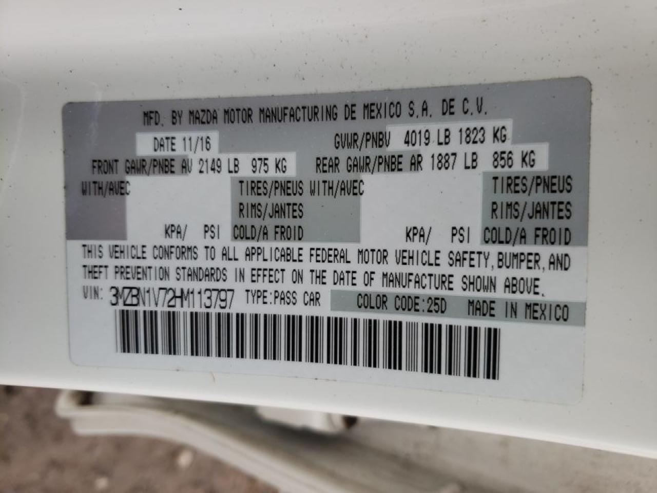 Photo 10 from auction – 2017 MAZDA 3 TOURING with VIN 3MZBN1V72HM113797