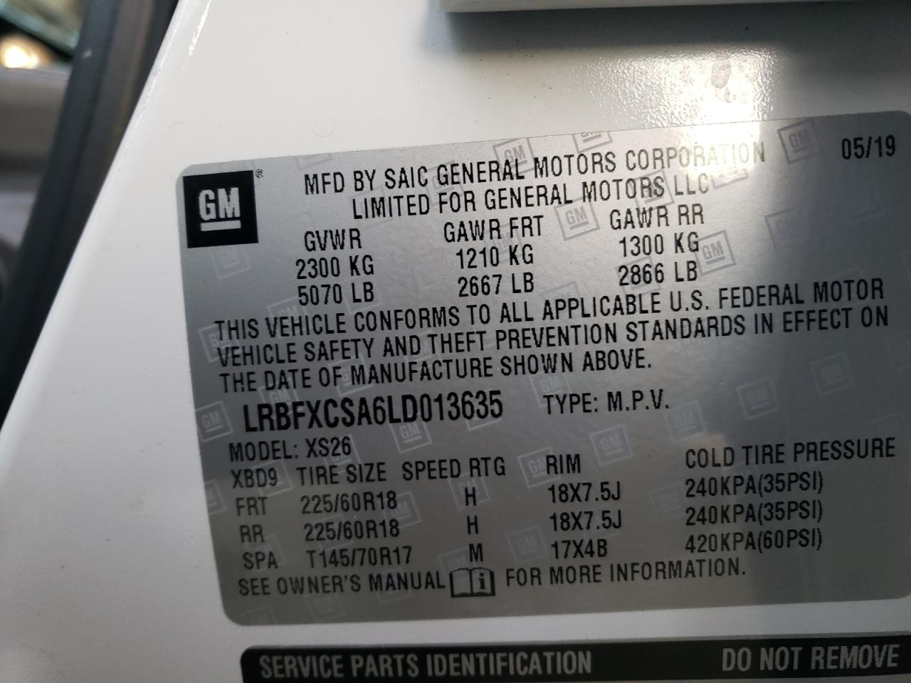 Photo 10 from auction – 2020 BUICK ENVISION E with VIN LRBFXCSA6LD013635