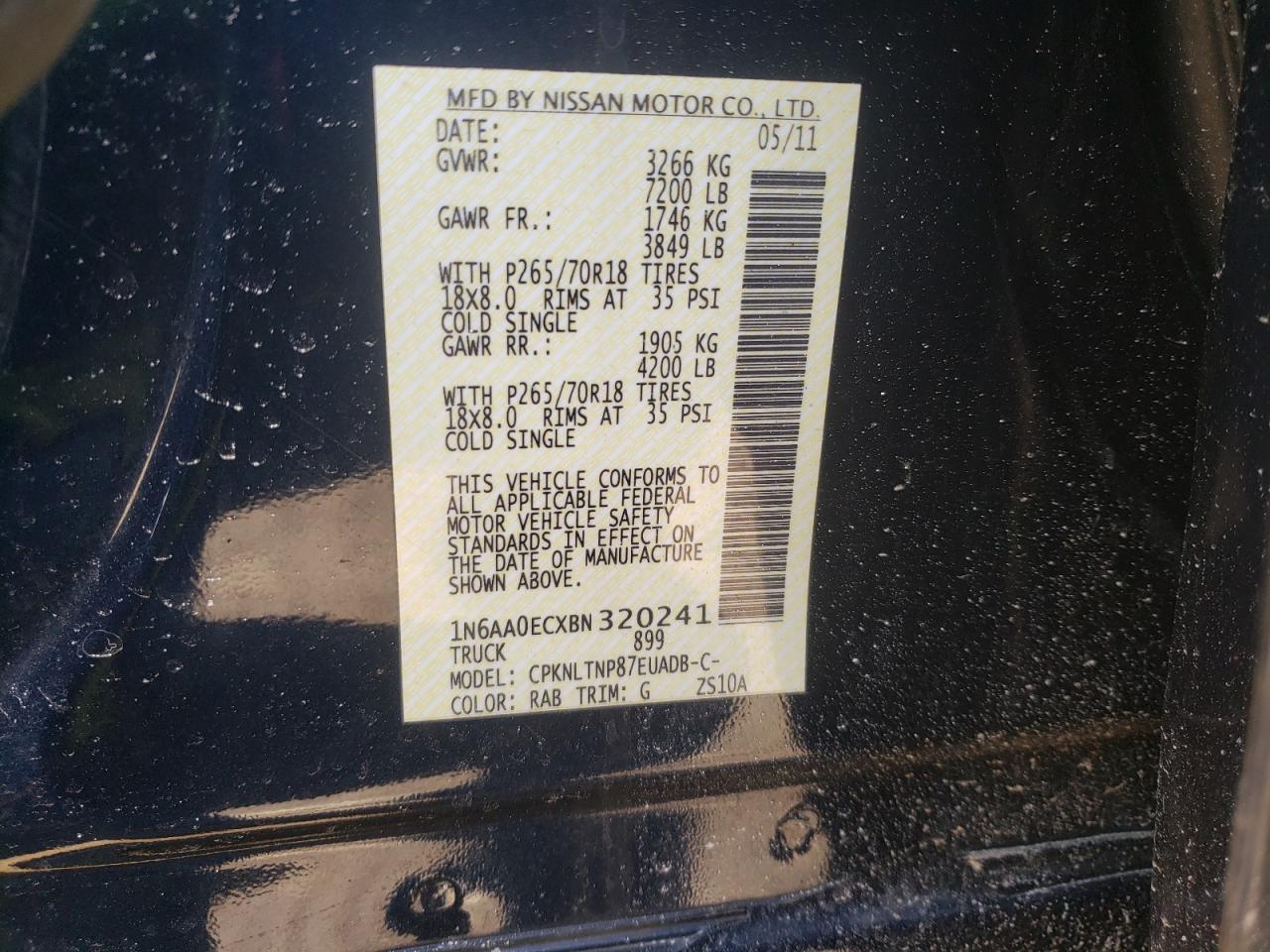 Photo 10 from auction – 2011 NISSAN TITAN S with VIN 1N6AA0ECXBN320241