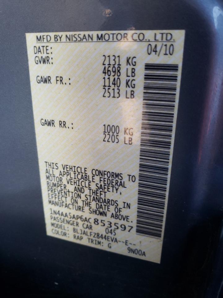 Photo 10 from auction – 2010 NISSAN MAXIMA S with VIN 1N4AA5AP6AC853597