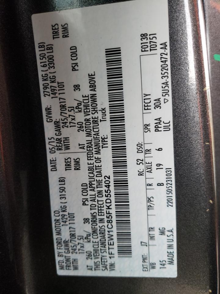 Photo 10 from auction – 2015 FORD F150 SUPER with VIN 1FTEW1C85FKD55402