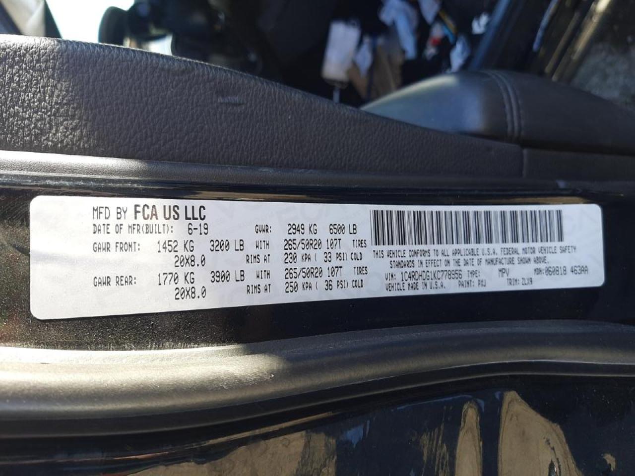 Photo 10 from auction – 2019 DODGE DURANGO GT with VIN 1C4RDHDG1KC778956