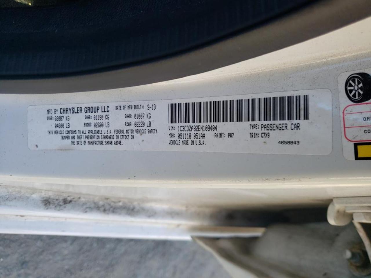 Photo 10 from auction – 2014 DODGE AVENGER SE with VIN 1C3CDZAB2EN109404