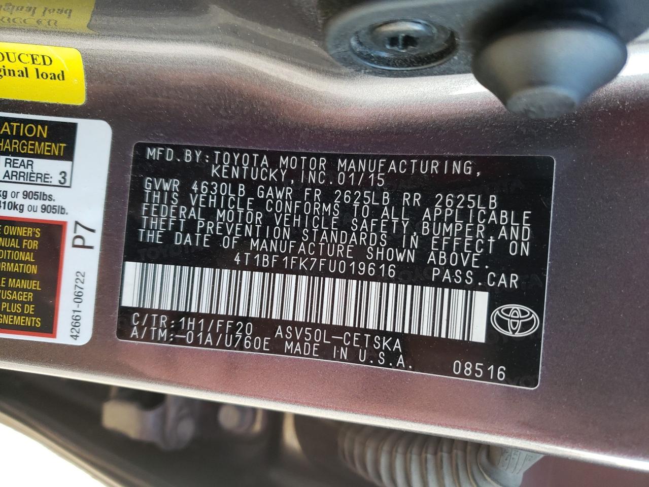 Photo 10 from auction – 2015 TOYOTA CAMRY LE with VIN 4T1BF1FK7FU019616
