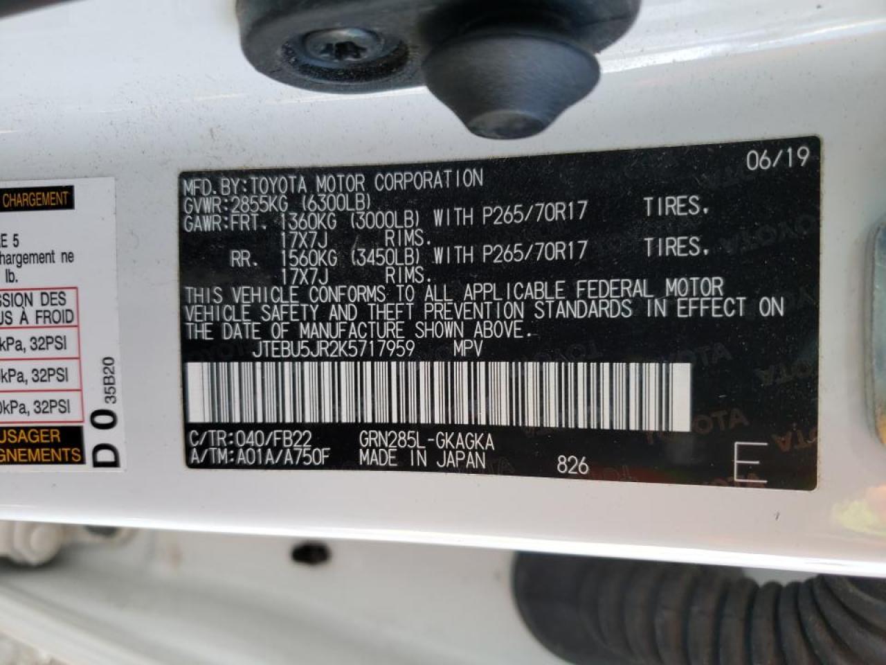 Photo 10 from auction – 2019 TOYOTA 4RUNNER SR with VIN JTEBU5JR2K5717959