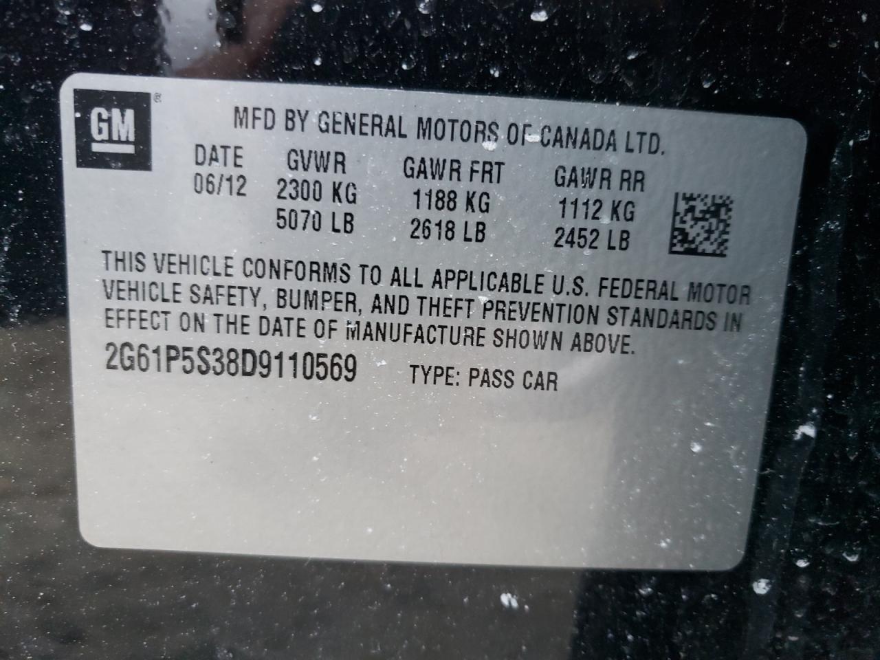 Photo 10 from auction – 2013 CADILLAC XTS LUXURY with VIN 2G61P5S38D9110569