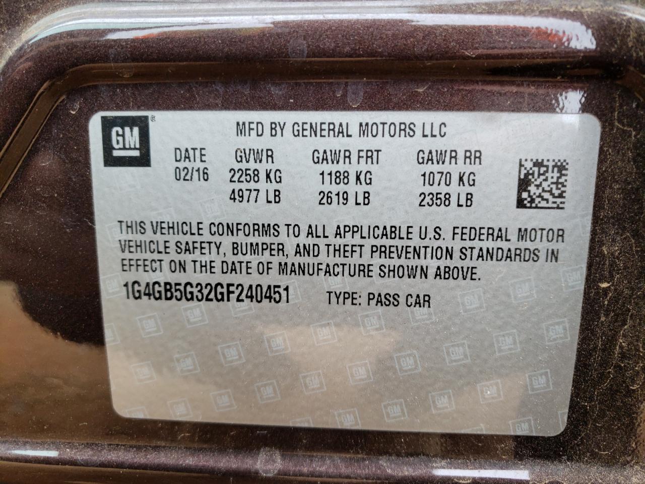 Photo 10 from auction – 2016 BUICK LACROSSE with VIN 1G4GB5G32GF240451