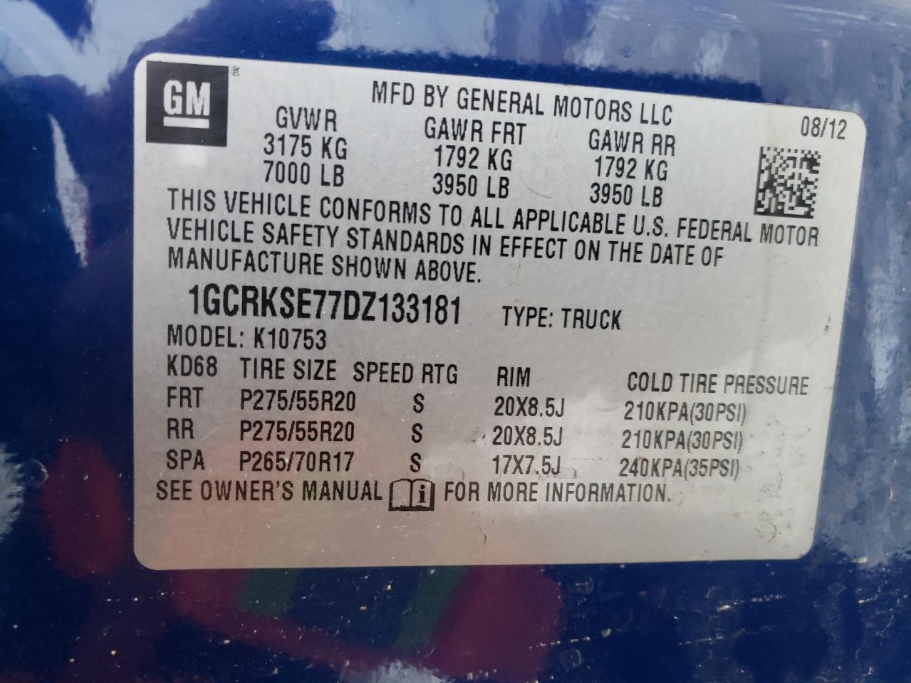 Photo 10 from auction – 2013 CHEVROLET SILVERADO with VIN 1GCRKSE77DZ133181