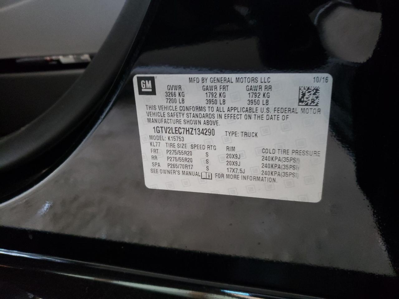 Photo 10 from auction – 2017 GMC SIERRA K15 with VIN 1GTV2LEC7HZ134290