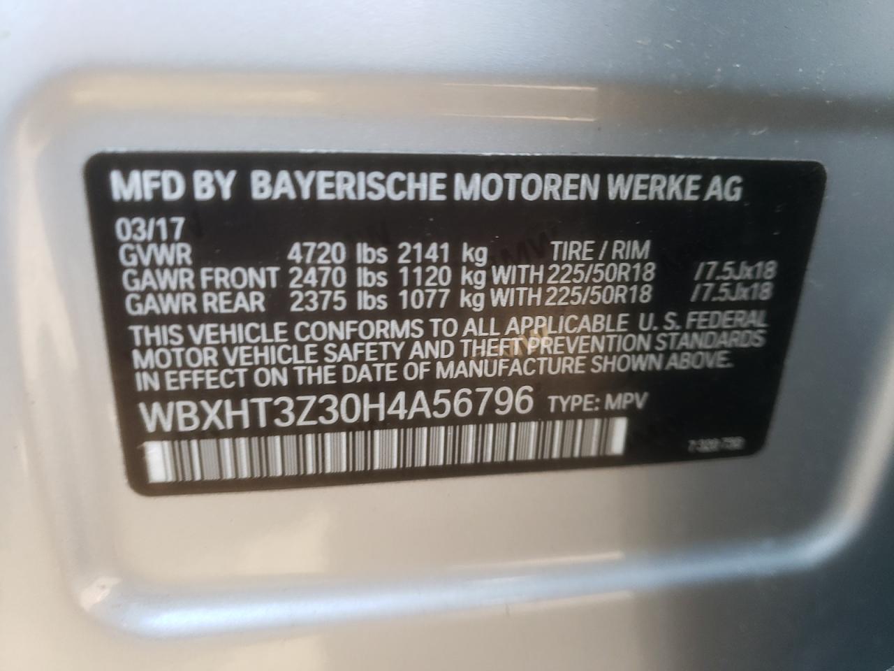 Photo 10 from auction – 2017 BMW X1 XDRIVE2 with VIN WBXHT3Z30H4A56796