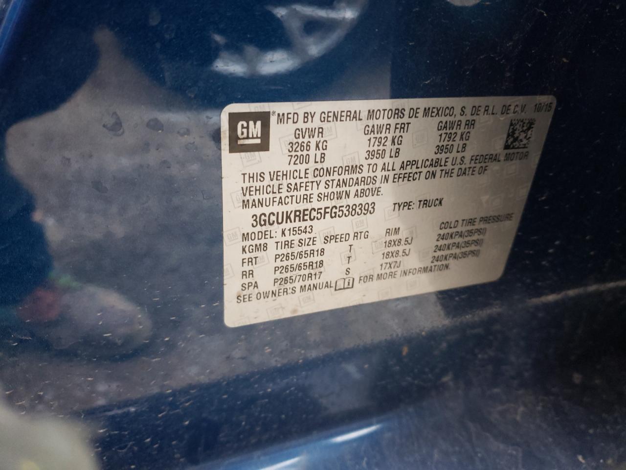 Photo 10 from auction – 2015 CHEVROLET SILVERADO with VIN 3GCUKREC5FG538393