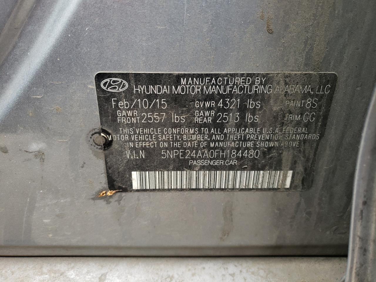 Photo 10 from auction – 2015 HYUNDAI SONATA ECO with VIN 5NPE24AA0FH184480