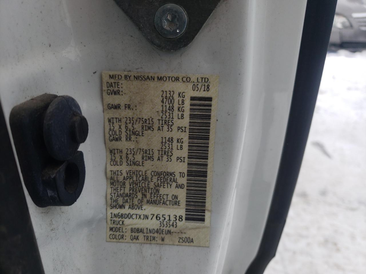 Photo 10 from auction – 2018 NISSAN FRONTIER S with VIN 1N6BD0CTXJN765138