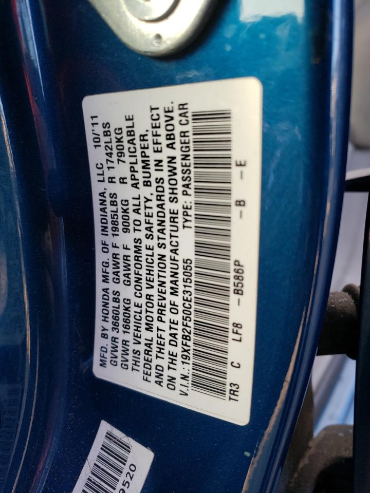 Photo 10 from auction – 2012 HONDA CIVIC LX with VIN 19XFB2F50CE315055
