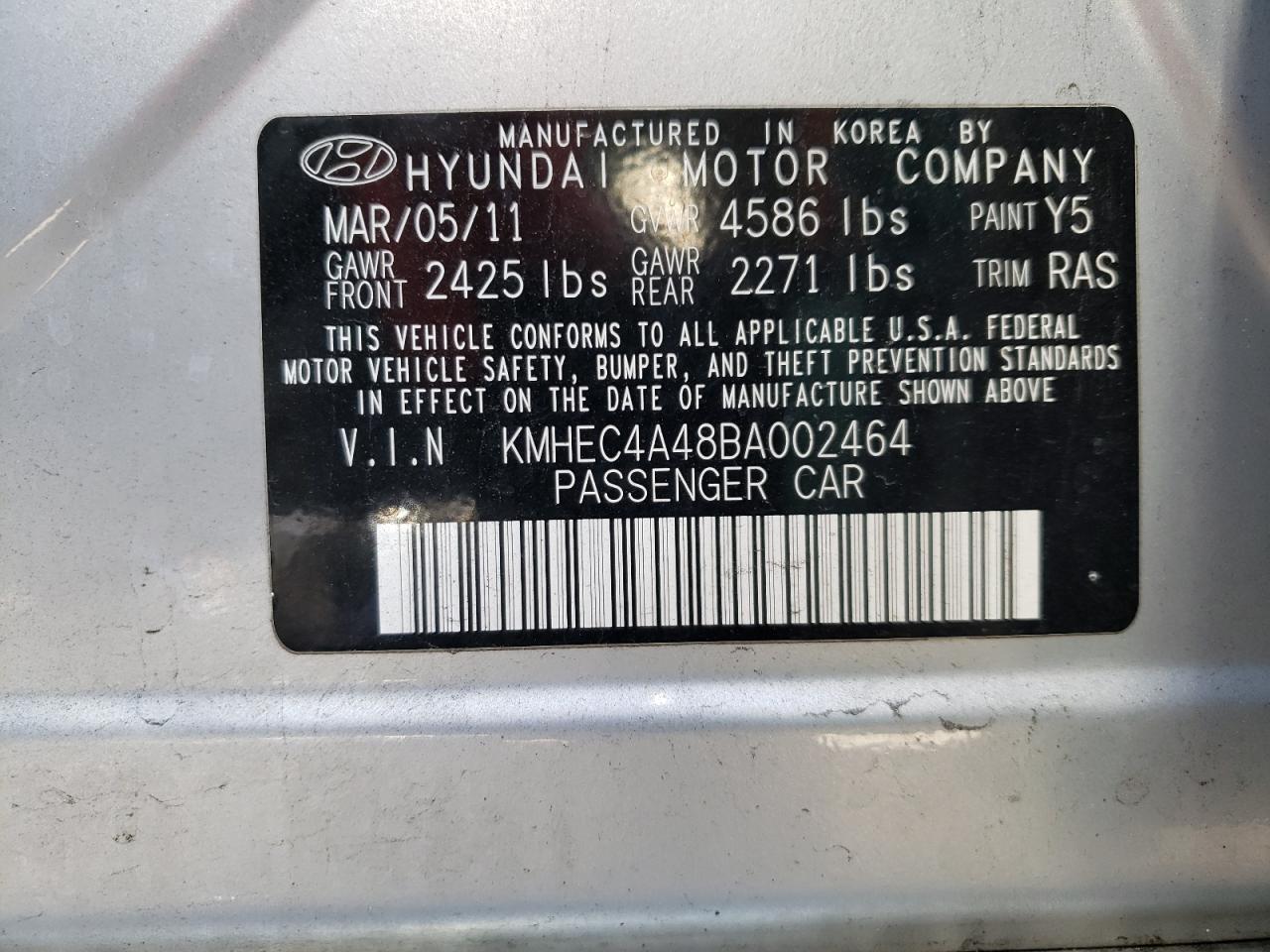 Photo 10 from auction – 2011 HYUNDAI SONATA HYB with VIN KMHEC4A48BA002464