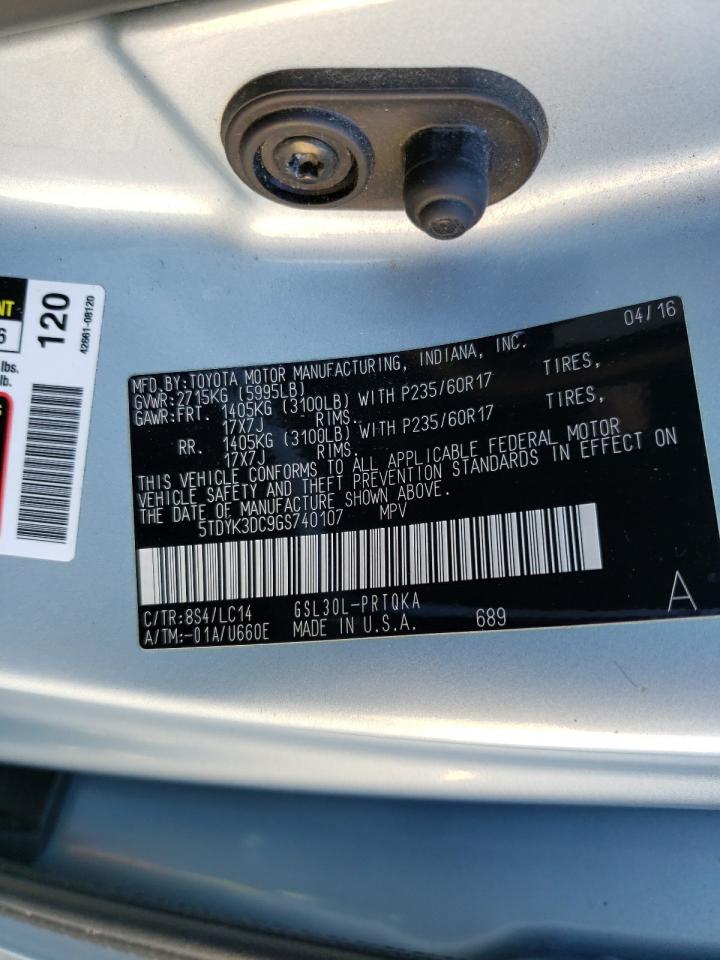 Photo 10 from auction – 2016 TOYOTA SIENNA XLE with VIN 5TDYK3DC9GS740107