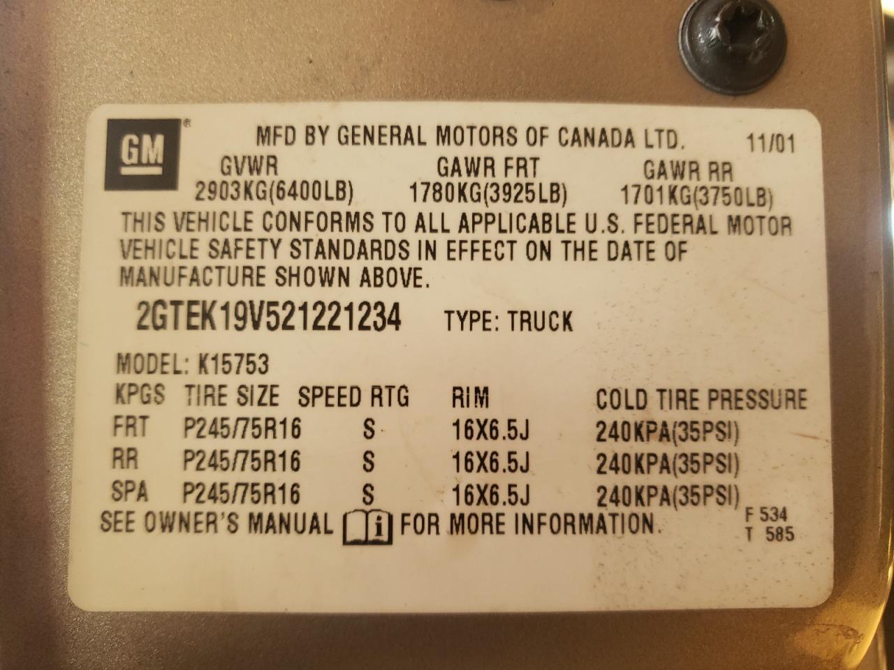Photo 10 from auction – 2002 GMC NEW SIERRA with VIN 2GTEK19V521221234