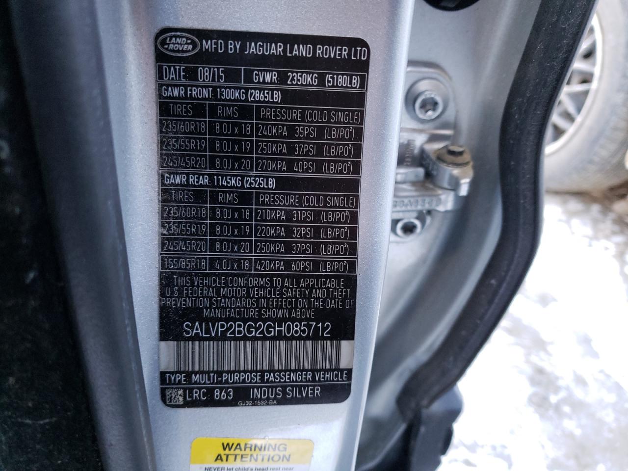 Zdjęcie 10 z aukcji – 2016 LAND ROVER RANGE ROVE z VIN SALVP2BG2GH085712