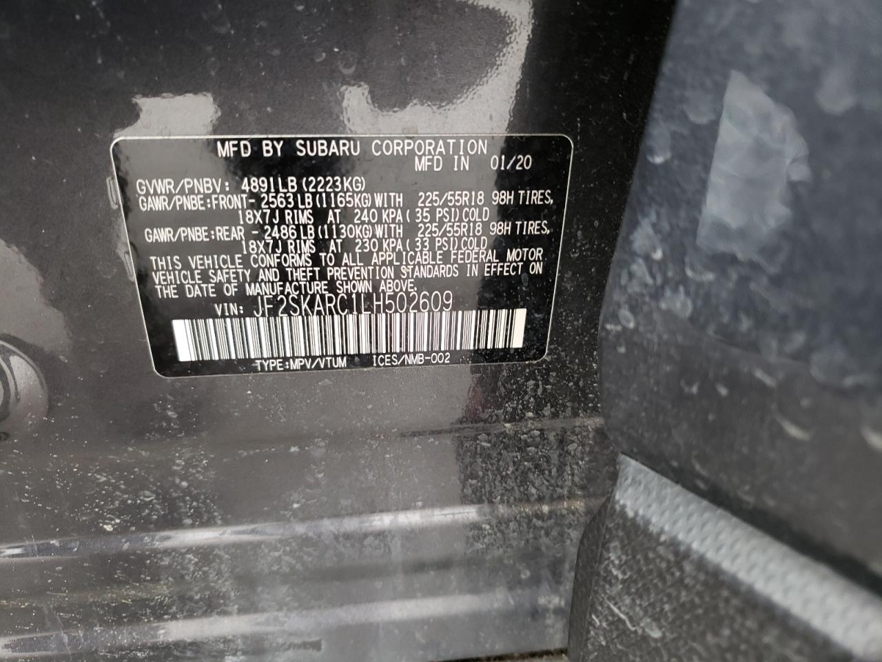 Photo 10 from auction – 2020 SUBARU FORESTER S with VIN JF2SKARC1LH502609