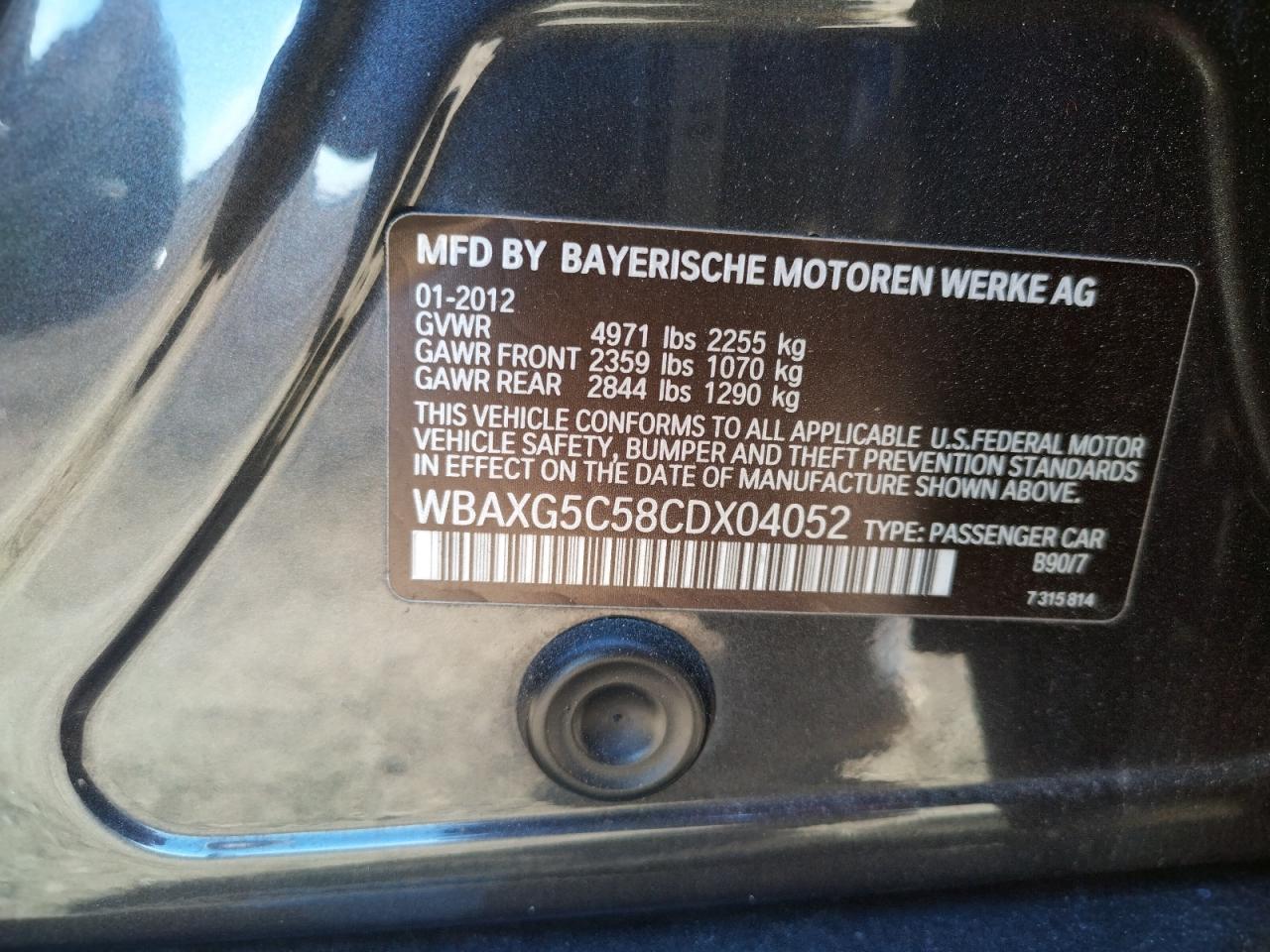 Photo 10 from auction – 2012 BMW 528 I with VIN WBAXG5C58CDX04052
