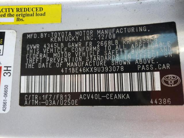 Photo 10 from auction – 2009 TOYOTA CAMRY BASE with VIN 4T1BE46KX9U393078