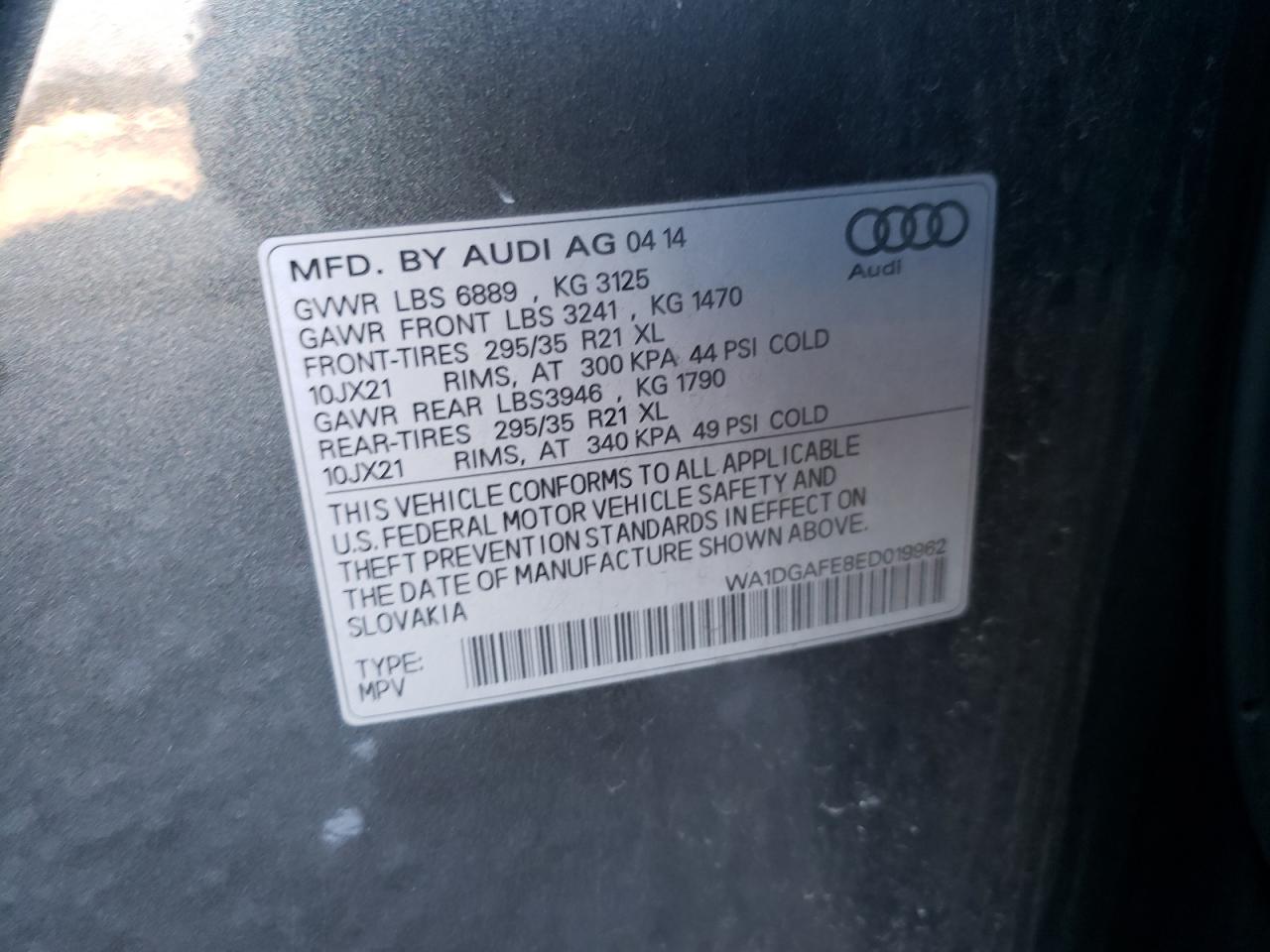 Photo 10 from auction – 2014 AUDI Q7 PRESTIG with VIN WA1DGAFE8ED019962