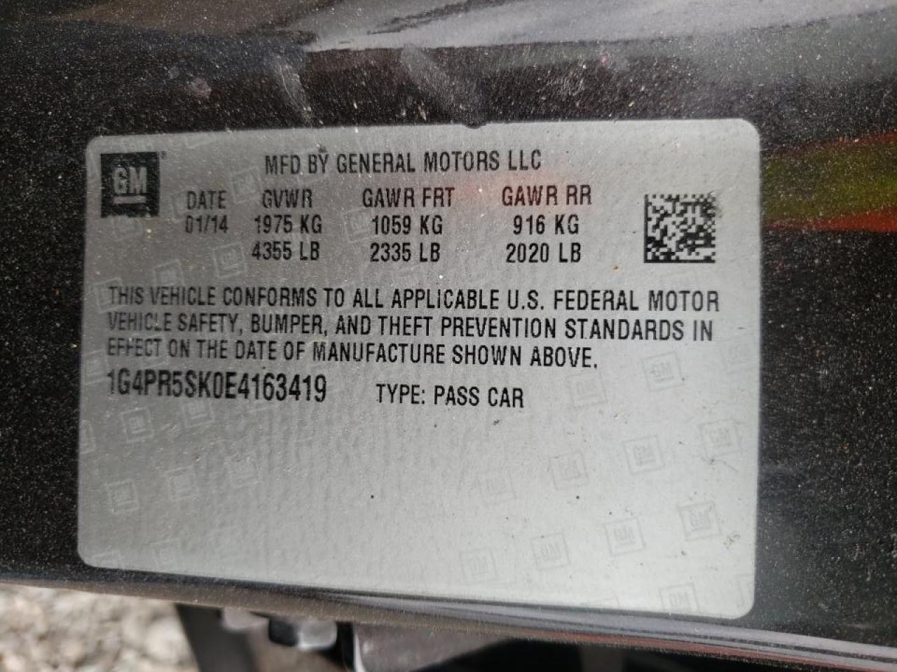 Photo 10 from auction – 2014 BUICK VERANO CON with VIN 1G4PR5SK0E4163419