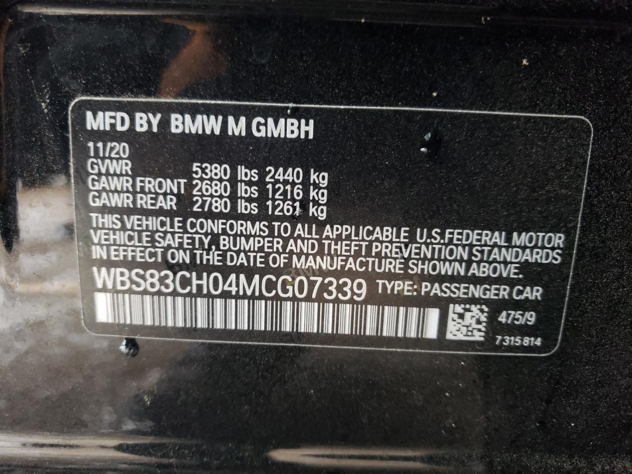 Photo 10 from auction – 2021 BMW M5 with VIN WBS83CH04MCG07339
