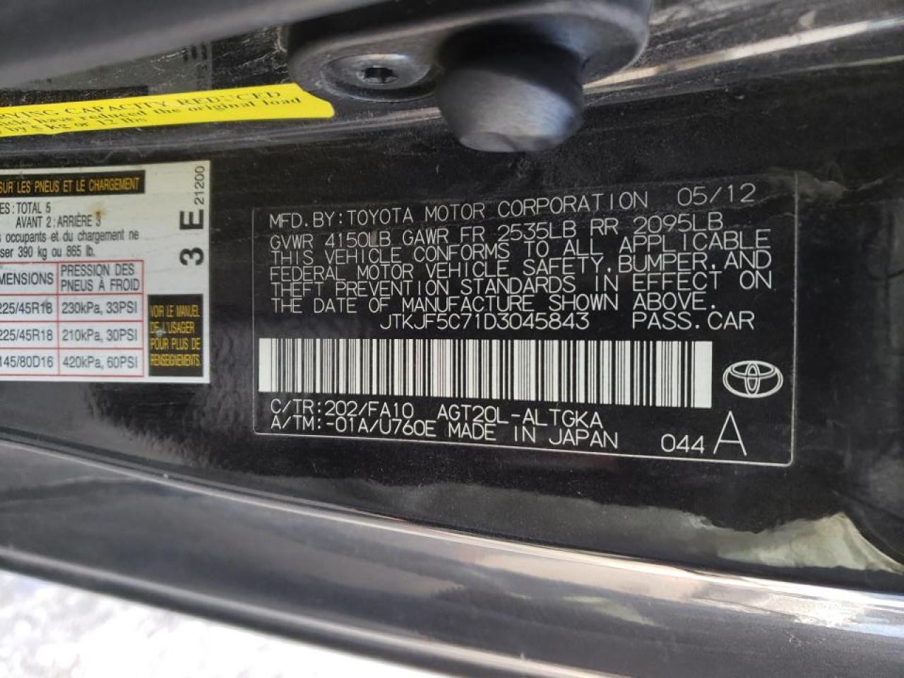 Photo 10 from auction – 2013 TOYOTA SCION TC with VIN JTKJF5C71D3045843