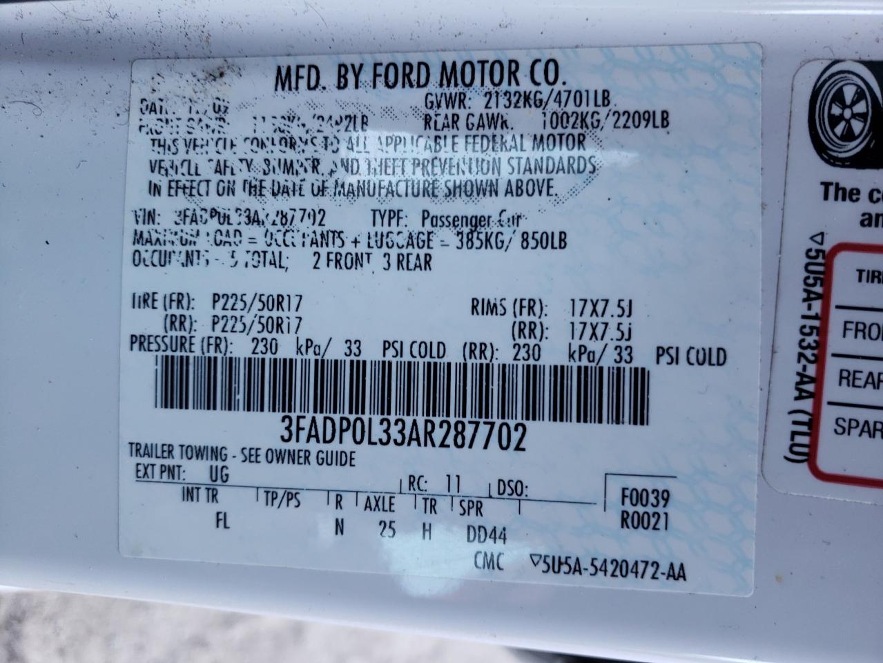 Photo 10 from auction – 2010 FORD FUSION HYB with VIN 3FADP0L33AR287702