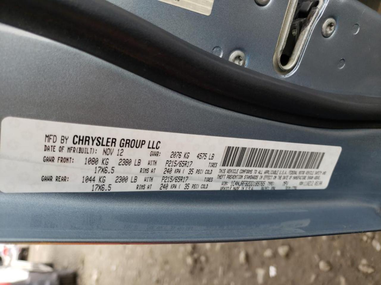 Photo 10 from auction – 2013 JEEP PATRIOT LA with VIN 1C4NJRFB2DD189765